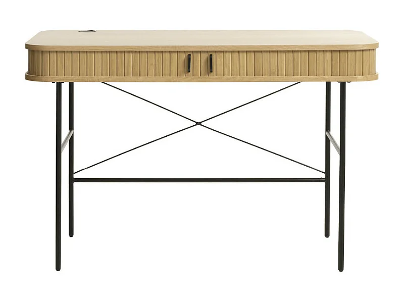 Alicia - Bureau 2 portes aux angles arrondis en bois et métal L120cm - Bois clair