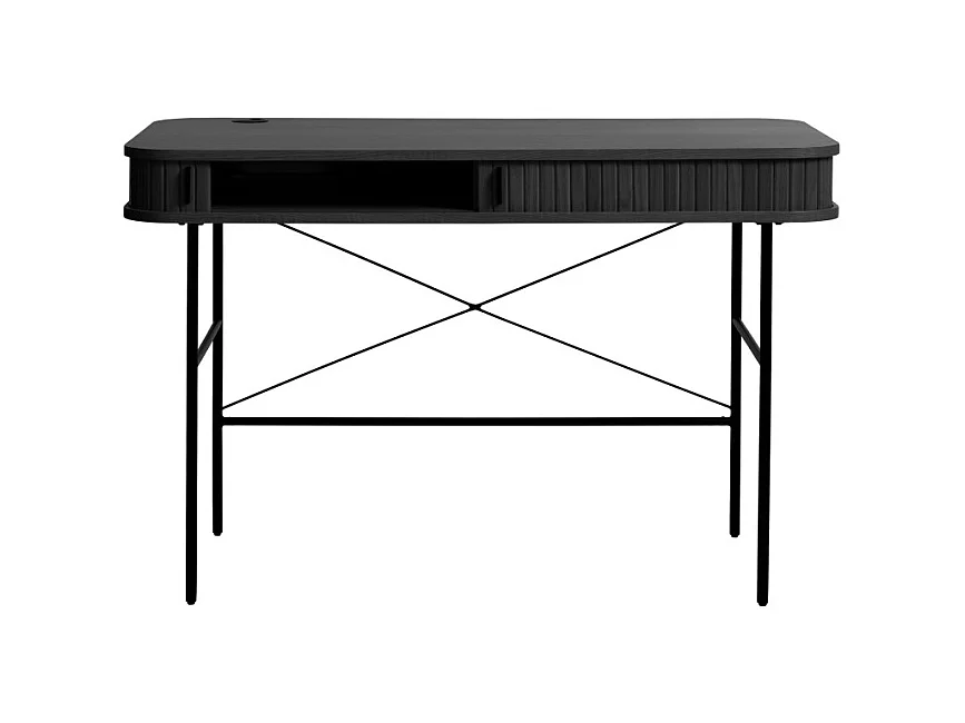 Alicia - Bureau 2 portes aux angles arrondis en bois et métal L120cm - Noir