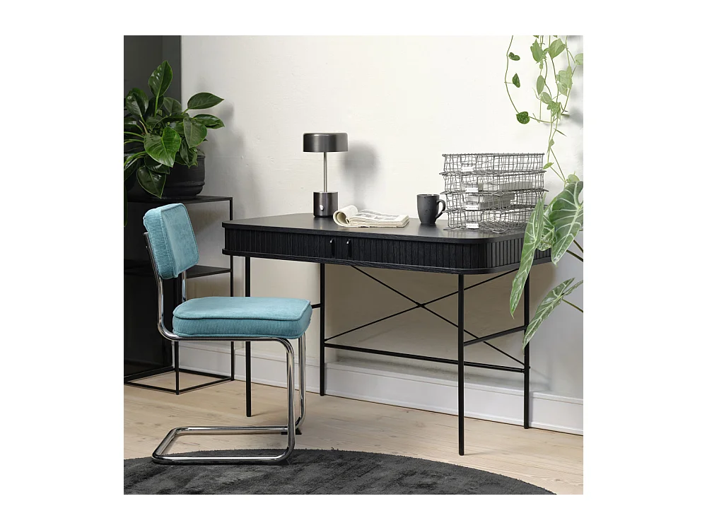 Alicia - Bureau 2 portes aux angles arrondis en bois et métal L120cm - Noir