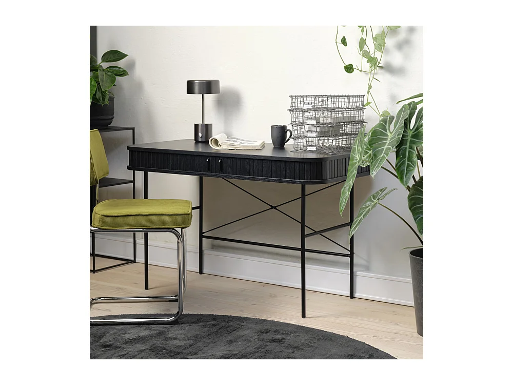 Alicia - Bureau 2 portes aux angles arrondis en bois et métal L120cm - Noir
