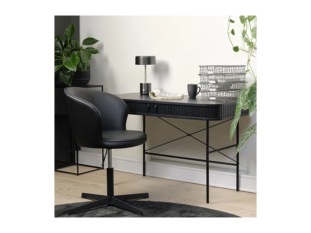 Alicia - Bureau 2 portes aux angles arrondis en bois et métal L120cm - Noir