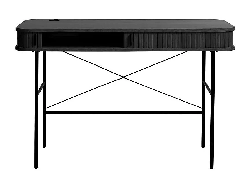 Alicia - Bureau 2 portes aux angles arrondis en bois et métal L120cm - Noir