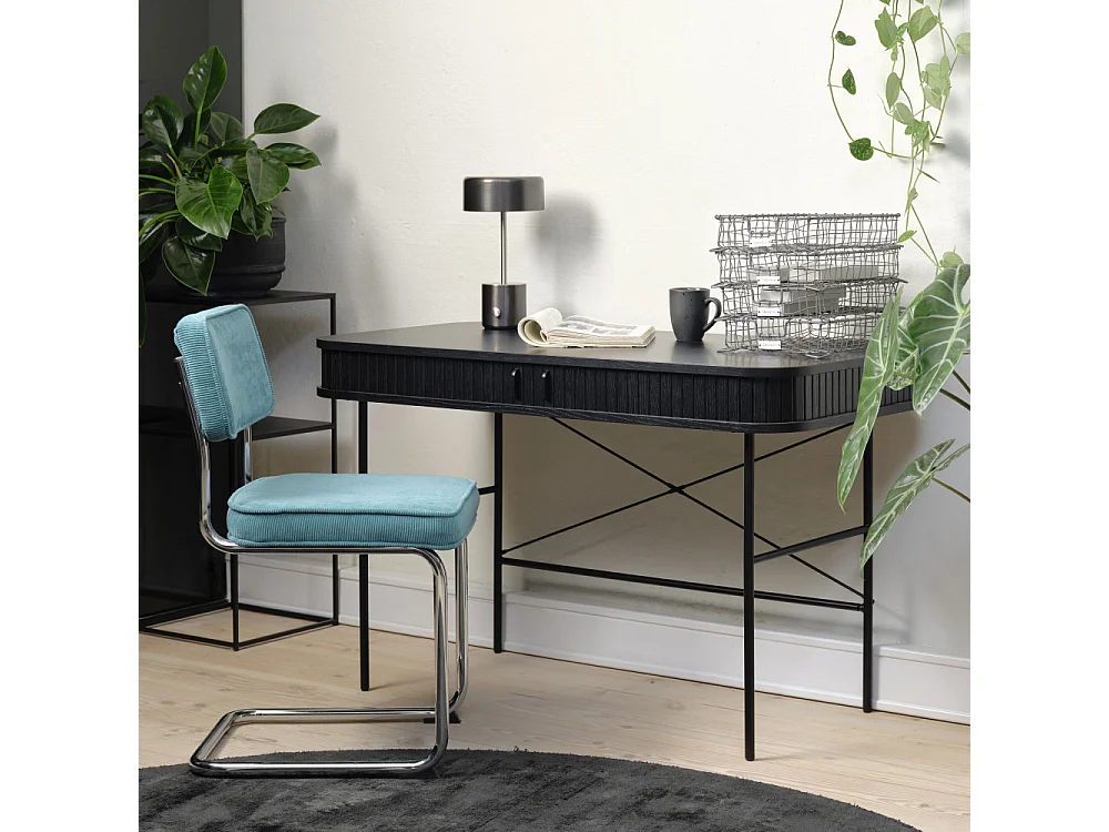 Alicia - Bureau 2 portes aux angles arrondis en bois et métal L120cm - Noir