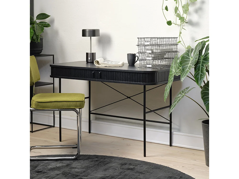 Alicia - Bureau 2 portes aux angles arrondis en bois et métal L120cm - Noir