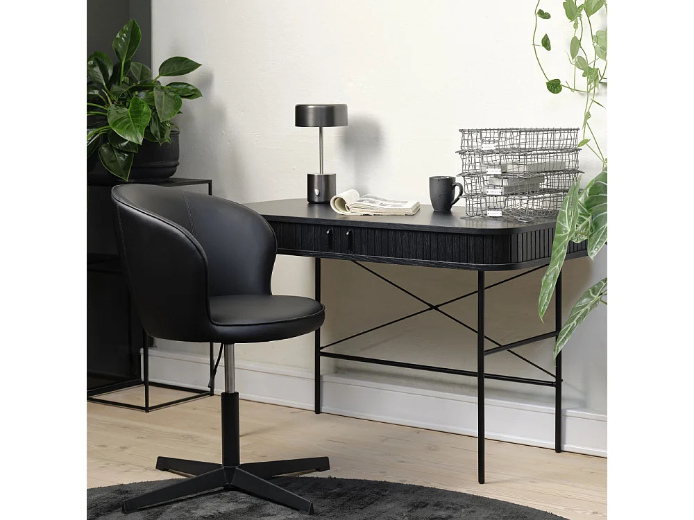 Alicia - Bureau 2 portes aux angles arrondis en bois et métal L120cm - Noir