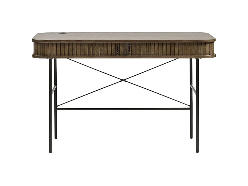 Alicia - Bureau 2 portes aux angles arrondis en bois et métal L120cm - Bois foncé