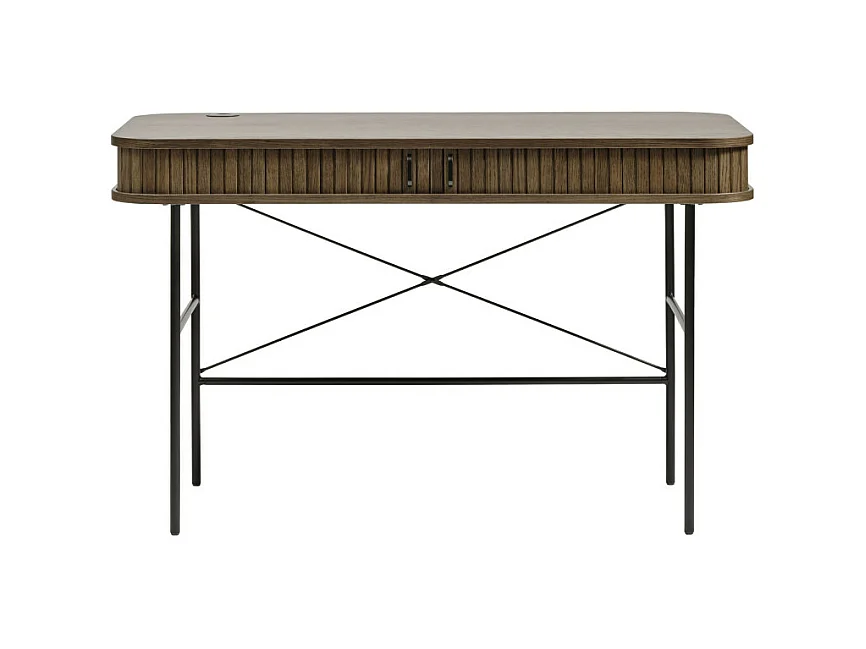 Alicia - Bureau 2 portes aux angles arrondis en bois et métal L120cm - Bois foncé