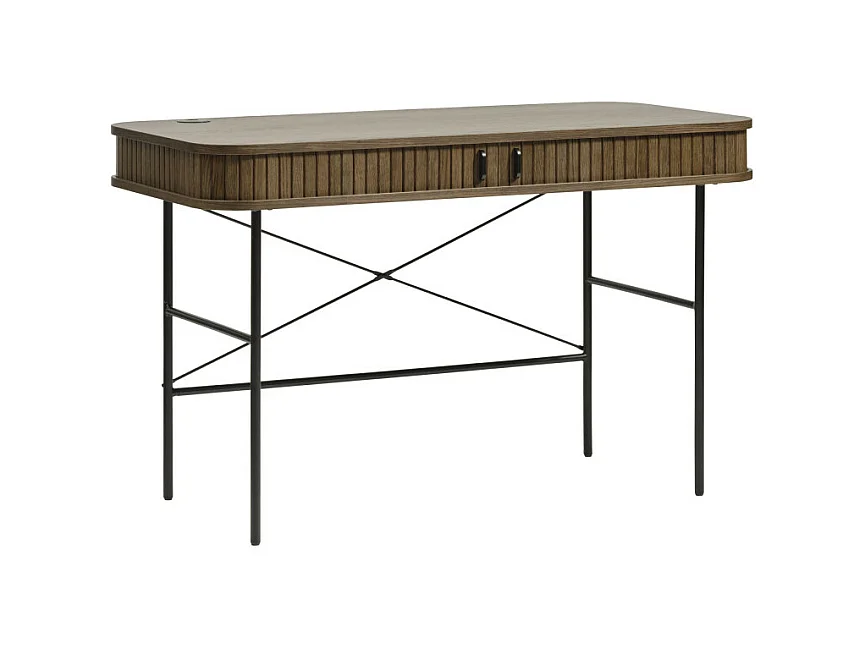 Alicia - Bureau 2 portes aux angles arrondis en bois et métal L120cm - Bois foncé