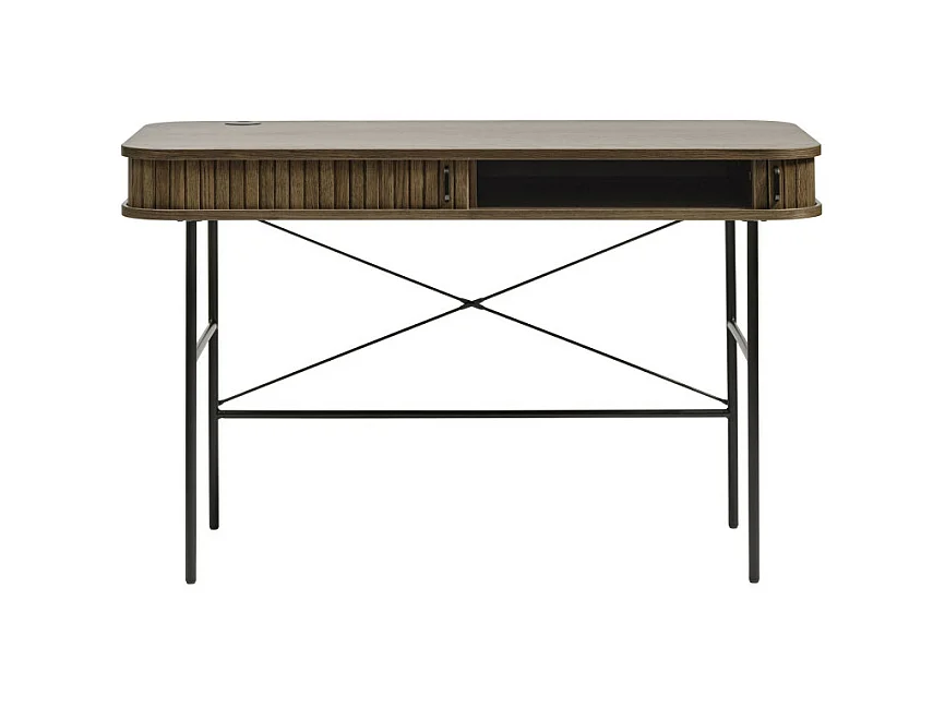 Alicia - Bureau 2 portes aux angles arrondis en bois et métal L120cm - Bois foncé