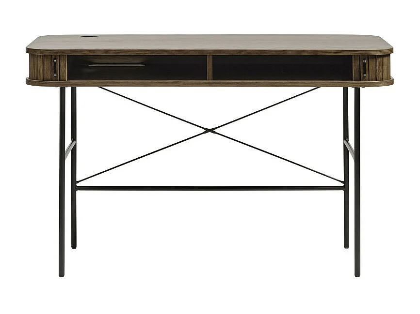 Alicia - Bureau 2 portes aux angles arrondis en bois et métal L120cm - Bois foncé