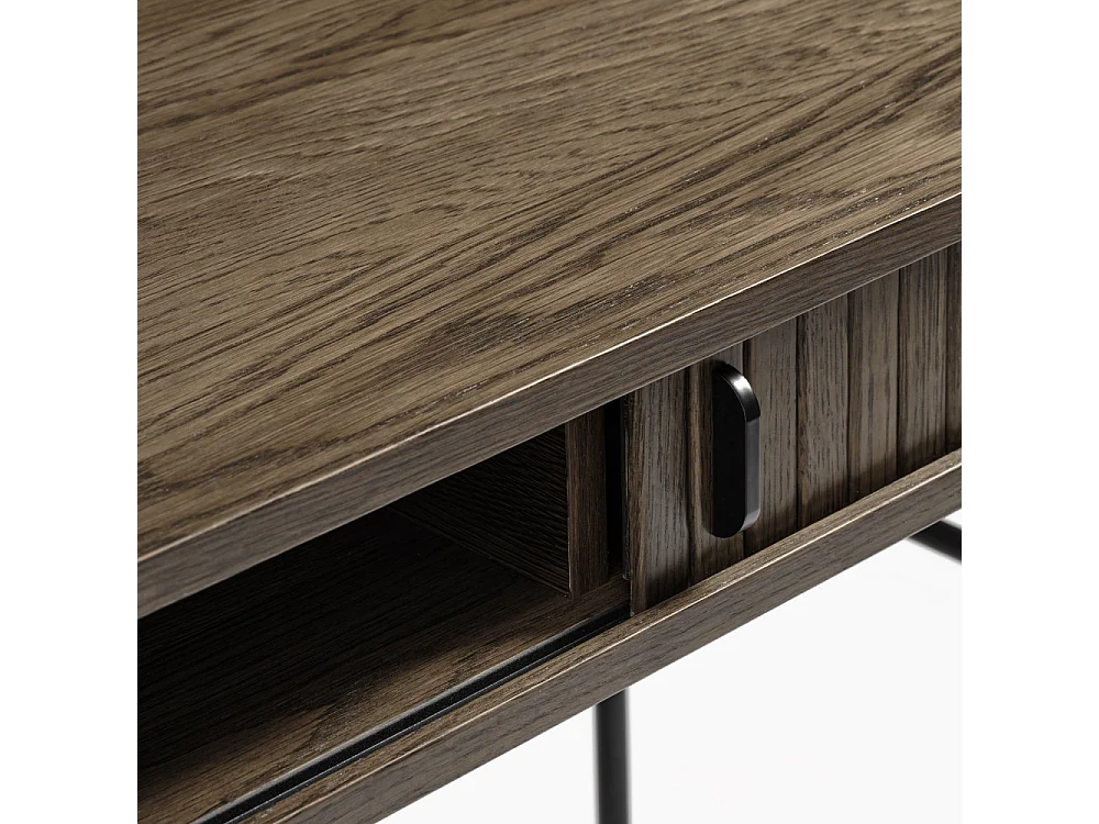 Alicia - Bureau 2 portes aux angles arrondis en bois et métal L120cm - Bois foncé