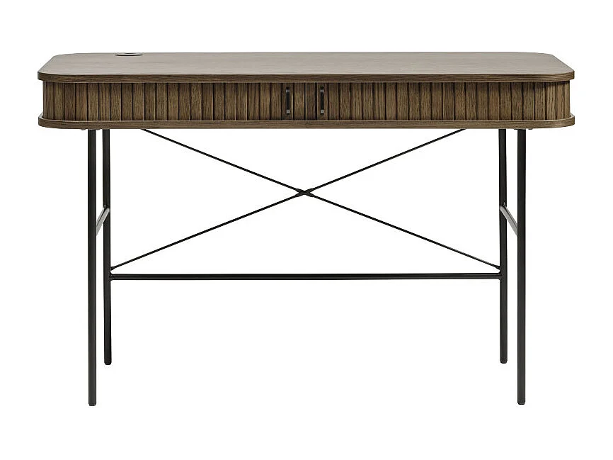 Alicia - Bureau 2 portes aux angles arrondis en bois et métal L120cm - Bois foncé