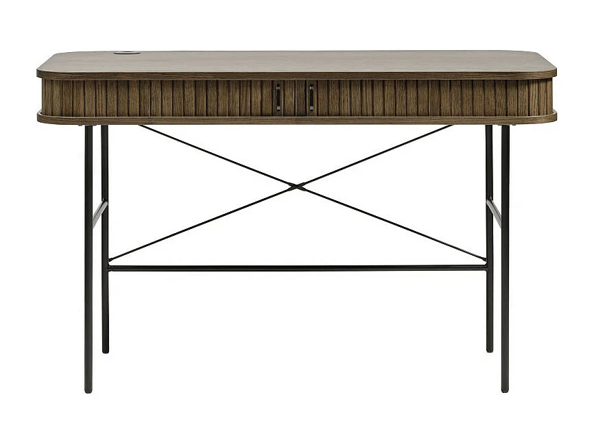 Alicia - Bureau 2 portes aux angles arrondis en bois et métal L120cm - Bois foncé