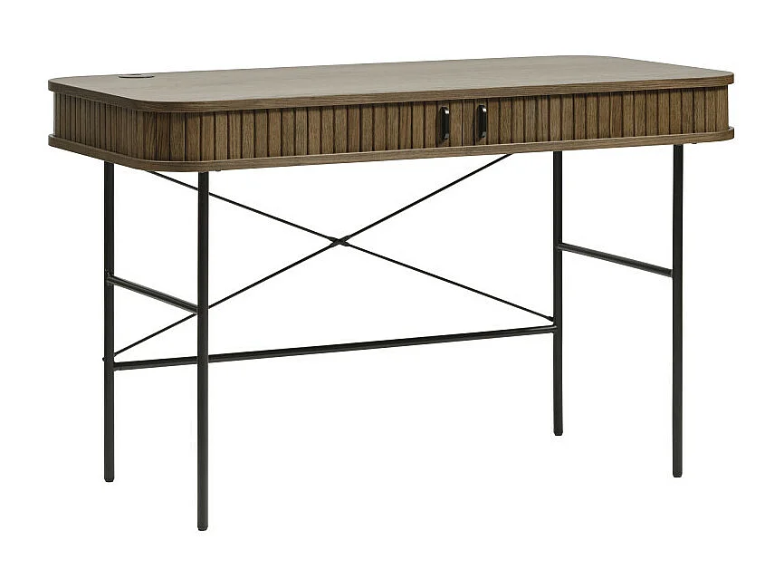 Alicia - Bureau 2 portes aux angles arrondis en bois et métal L120cm - Bois foncé