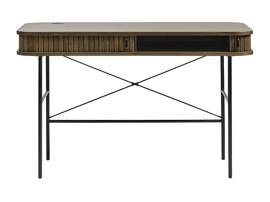 Alicia - Bureau 2 portes aux angles arrondis en bois et métal L120cm - Bois foncé