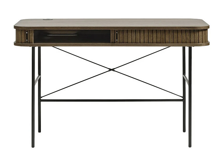 Alicia - Bureau 2 portes aux angles arrondis en bois et métal L120cm - Bois foncé