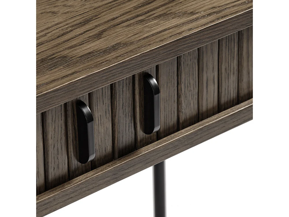 Alicia - Bureau 2 portes aux angles arrondis en bois et métal L120cm - Bois foncé