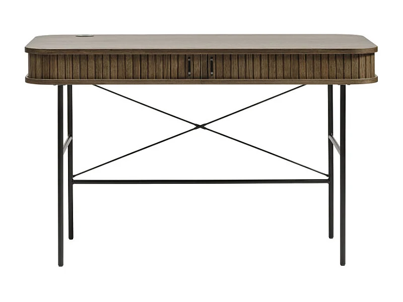 Alicia - Bureau 2 portes aux angles arrondis en bois et métal L120cm - Bois foncé