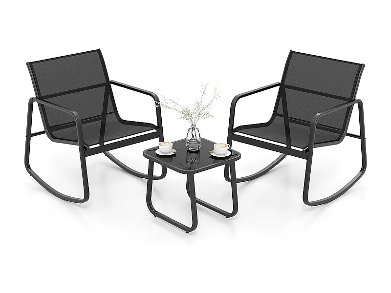 3-delige tuinmeubelset, balkonset met 2 stoelen en tafel, balkonmeubels, terrasmeubels, tuingarnituur, zitgroep voor terras, balkon, tuin ZB34459