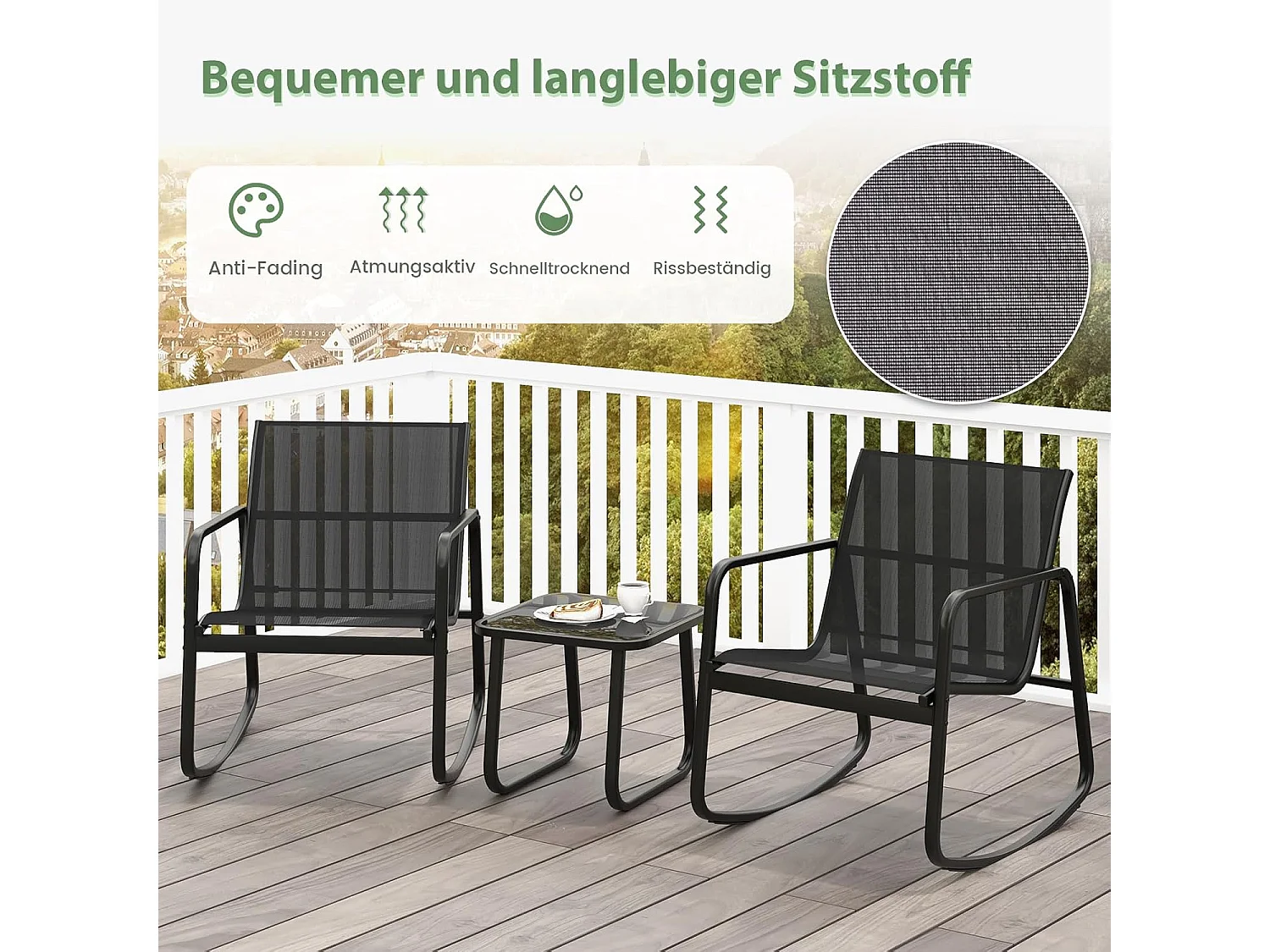 3-delige tuinmeubelset, balkonset met 2 stoelen en tafel, balkonmeubels, terrasmeubels, tuingarnituur, zitgroep voor terras, balkon, tuin ZB34459