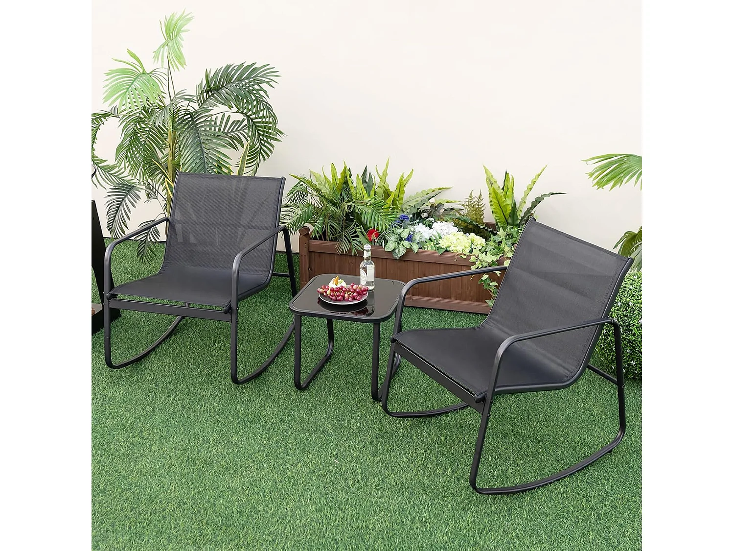 3-delige tuinmeubelset, balkonset met 2 stoelen en tafel, balkonmeubels, terrasmeubels, tuingarnituur, zitgroep voor terras, balkon, tuin ZB34459