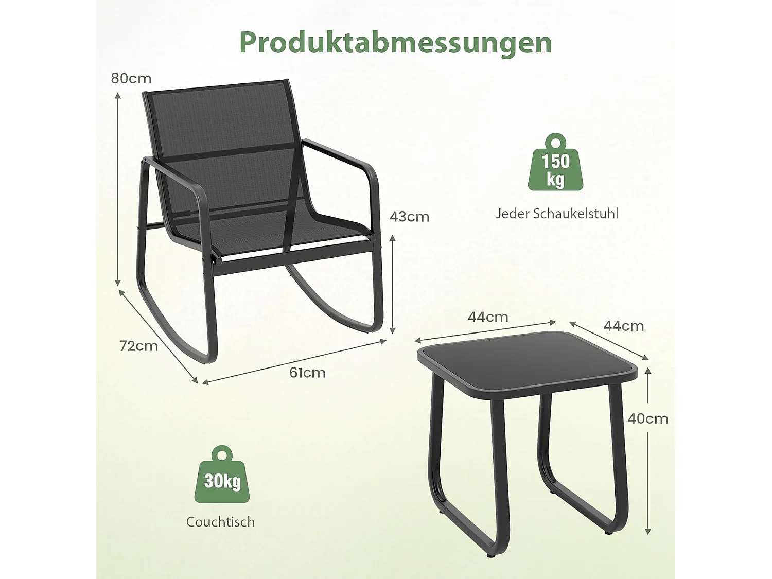 3-delige tuinmeubelset, balkonset met 2 stoelen en tafel, balkonmeubels, terrasmeubels, tuingarnituur, zitgroep voor terras, balkon, tuin ZB34459