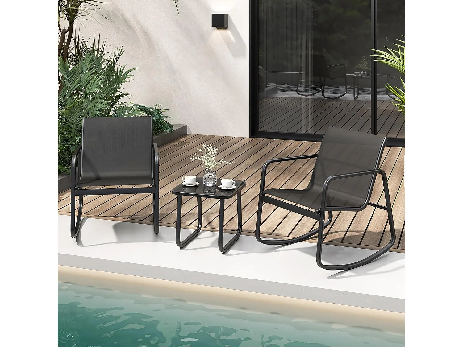 3-delige tuinmeubelset, balkonset met 2 stoelen en tafel, balkonmeubels, terrasmeubels, tuingarnituur, zitgroep voor terras, balkon, tuin ZB34459