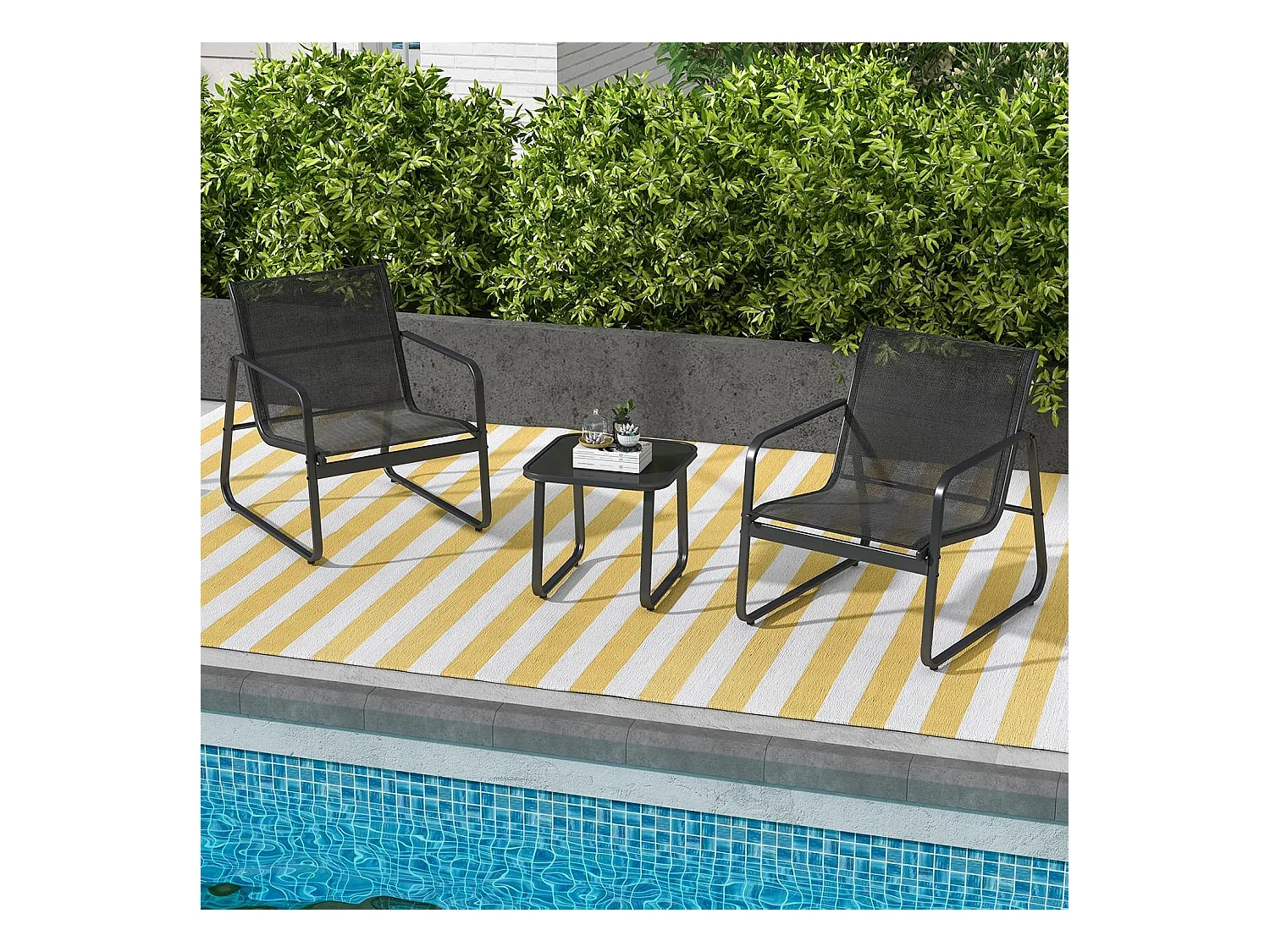 3-delige tuinmeubelset, balkonset met 2 stoelen en tafel, balkonmeubels, terrasmeubels, tuingarnituur, zitgroep voor terras, balkon, tuin (zwart) ZB34446