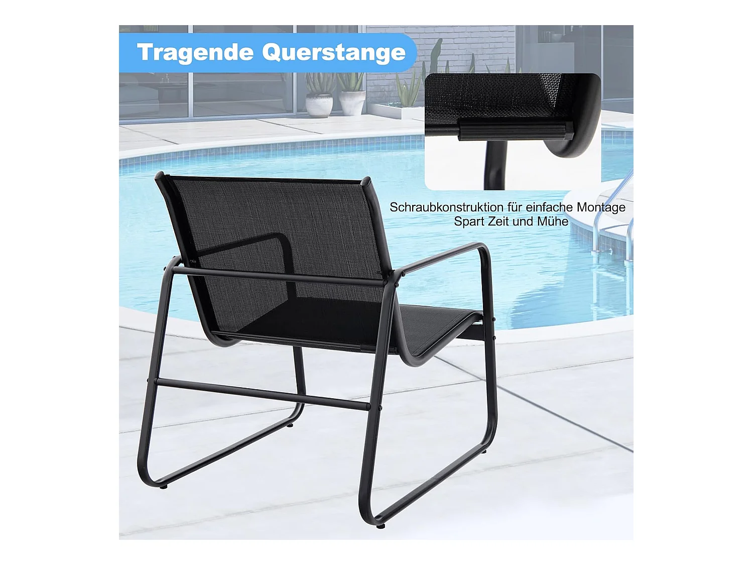 3-delige tuinmeubelset, balkonset met 2 stoelen en tafel, balkonmeubels, terrasmeubels, tuingarnituur, zitgroep voor terras, balkon, tuin (zwart) ZB34446