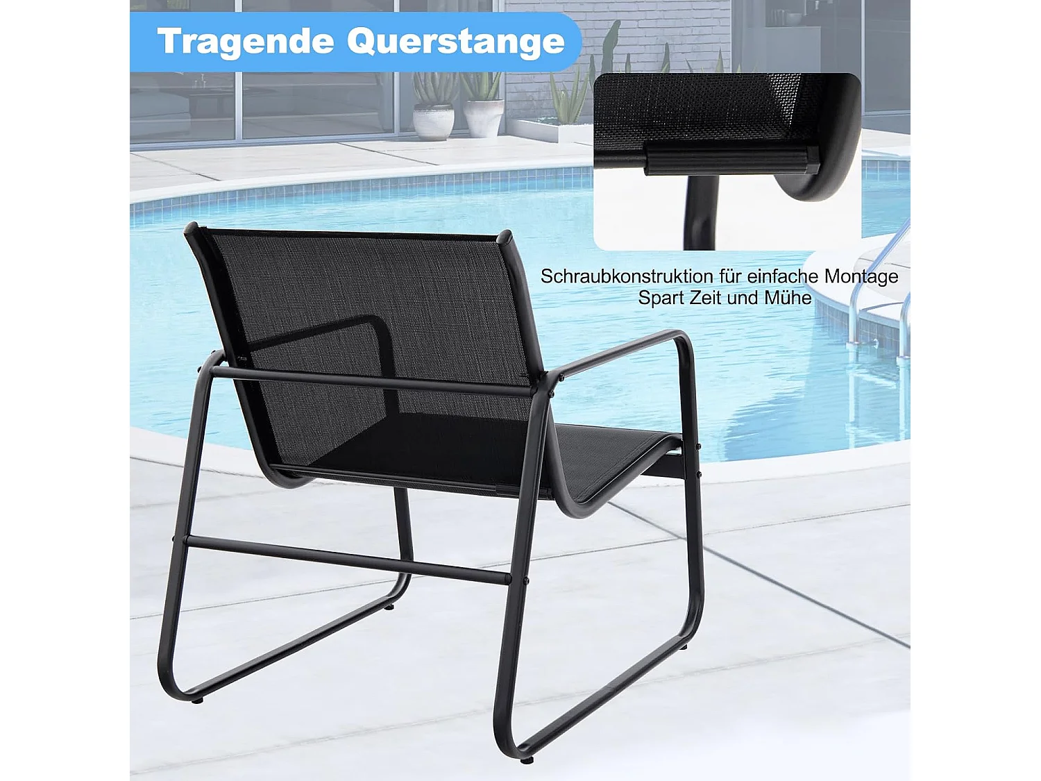 3-delige tuinmeubelset, balkonset met 2 stoelen en tafel, balkonmeubels, terrasmeubels, tuingarnituur, zitgroep voor terras, balkon, tuin (zwart) ZB34446