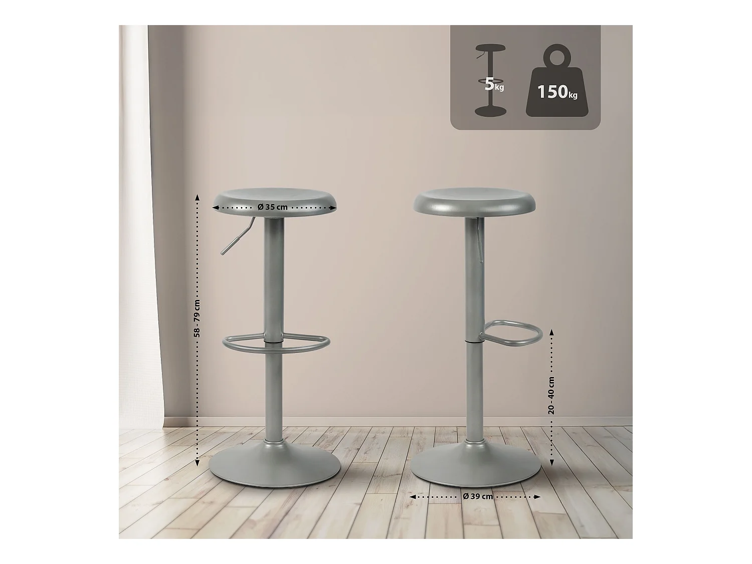 Tabouret de bar - Métal & Chrome - Argent - Williston