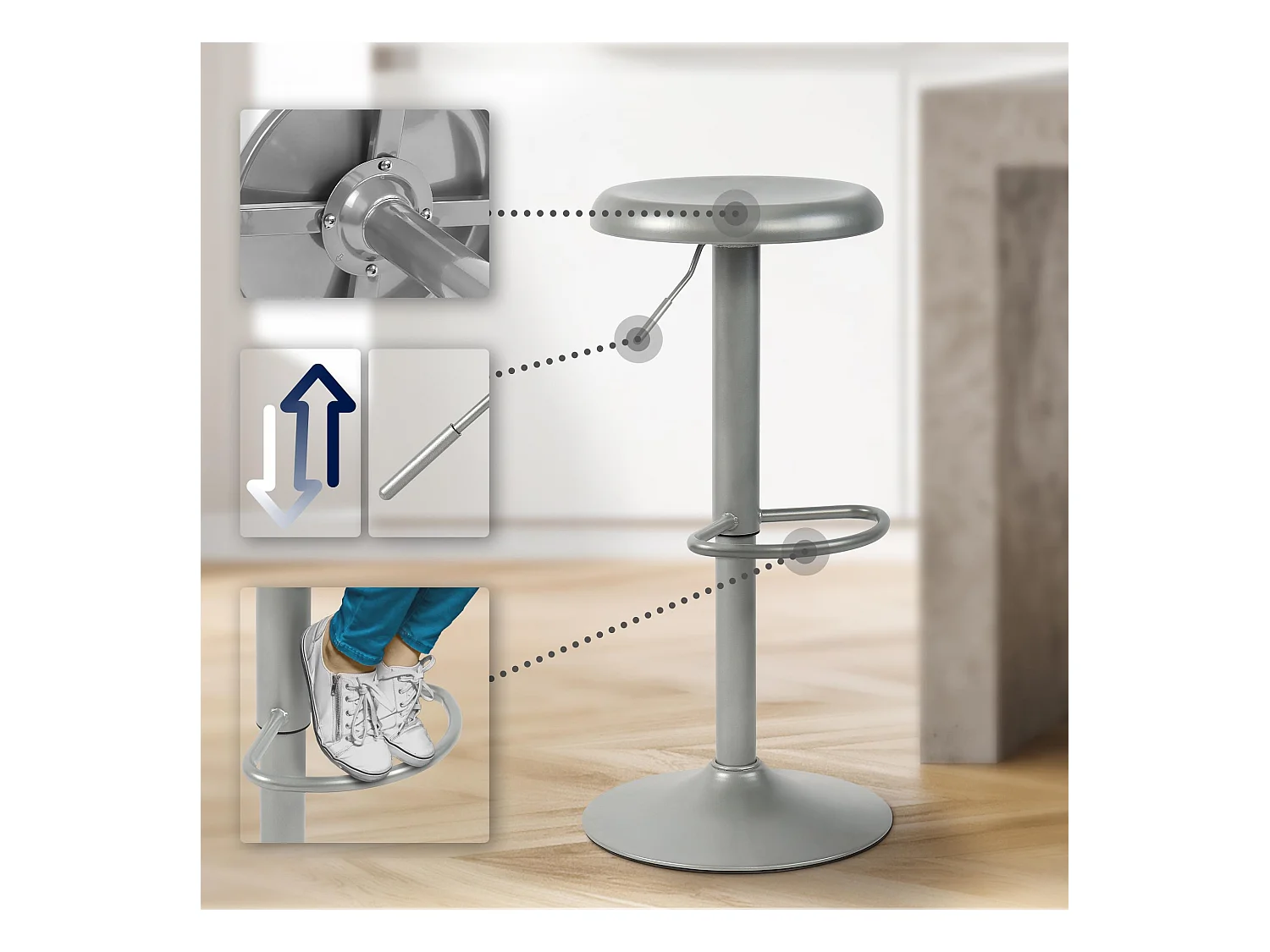 Tabouret de bar - Métal & Chrome - Argent - Williston