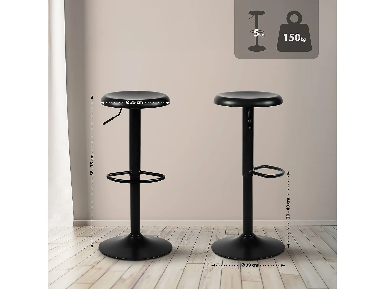 Tabouret de bar - Métal - Noir - Williston