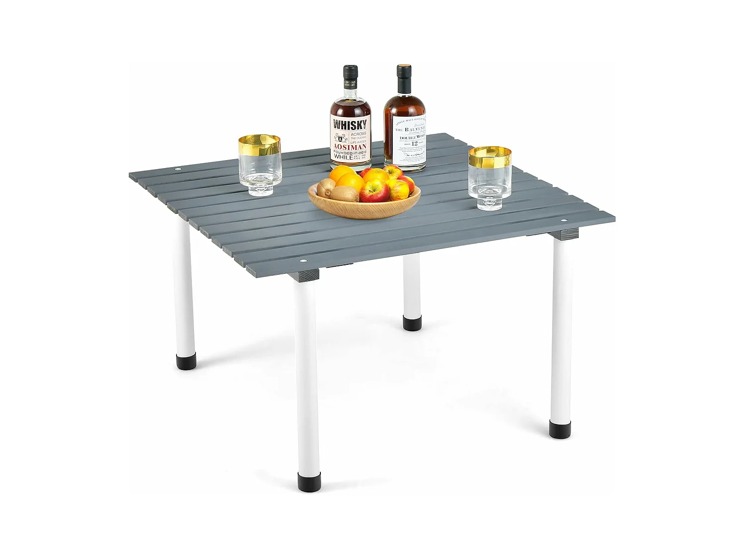 Kampeertafels, oprolbare picknicktafel van hout, draagbare multifunctionele outdoortafel met draagtas voor strand, picknicks,69 x 69 x 42 cm, grijs ZB32120
