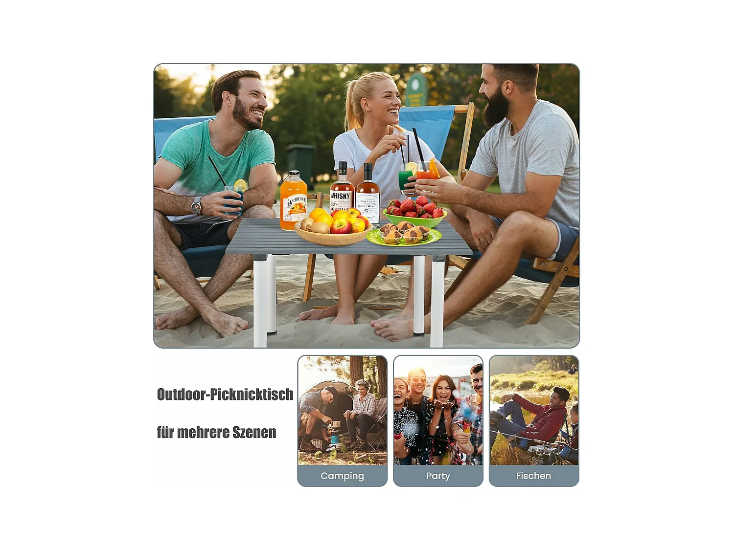 Kampeertafels, oprolbare picknicktafel van hout, draagbare multifunctionele outdoortafel met draagtas voor strand, picknicks,69 x 69 x 42 cm, grijs ZB32120