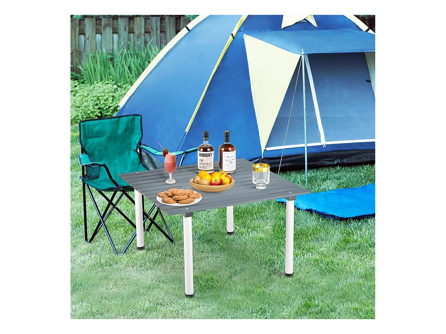 Kampeertafels, oprolbare picknicktafel van hout, draagbare multifunctionele outdoortafel met draagtas voor strand, picknicks,69 x 69 x 42 cm, grijs ZB32120