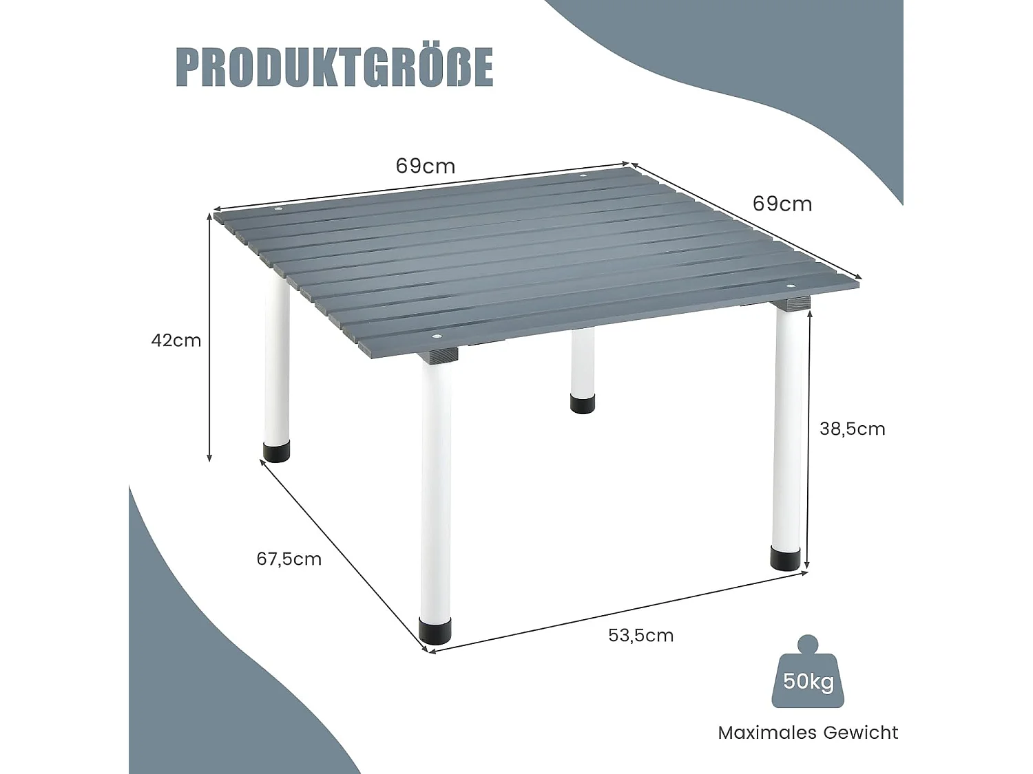 Kampeertafels, oprolbare picknicktafel van hout, draagbare multifunctionele outdoortafel met draagtas voor strand, picknicks,69 x 69 x 42 cm, grijs ZB32120