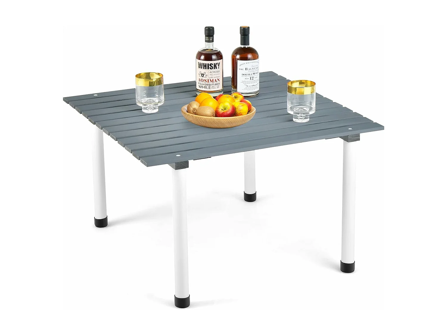 Kampeertafels, oprolbare picknicktafel van hout, draagbare multifunctionele outdoortafel met draagtas voor strand, picknicks,69 x 69 x 42 cm, grijs ZB32120