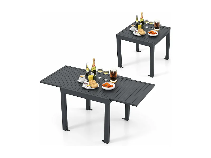 Tuintafel van aluminium, uittrekbaar, weerbestendig, rechthoekige terrastafel met lattentafelblad voor 4-6 personen, uittrektafel voor tuin, terras ZB33814