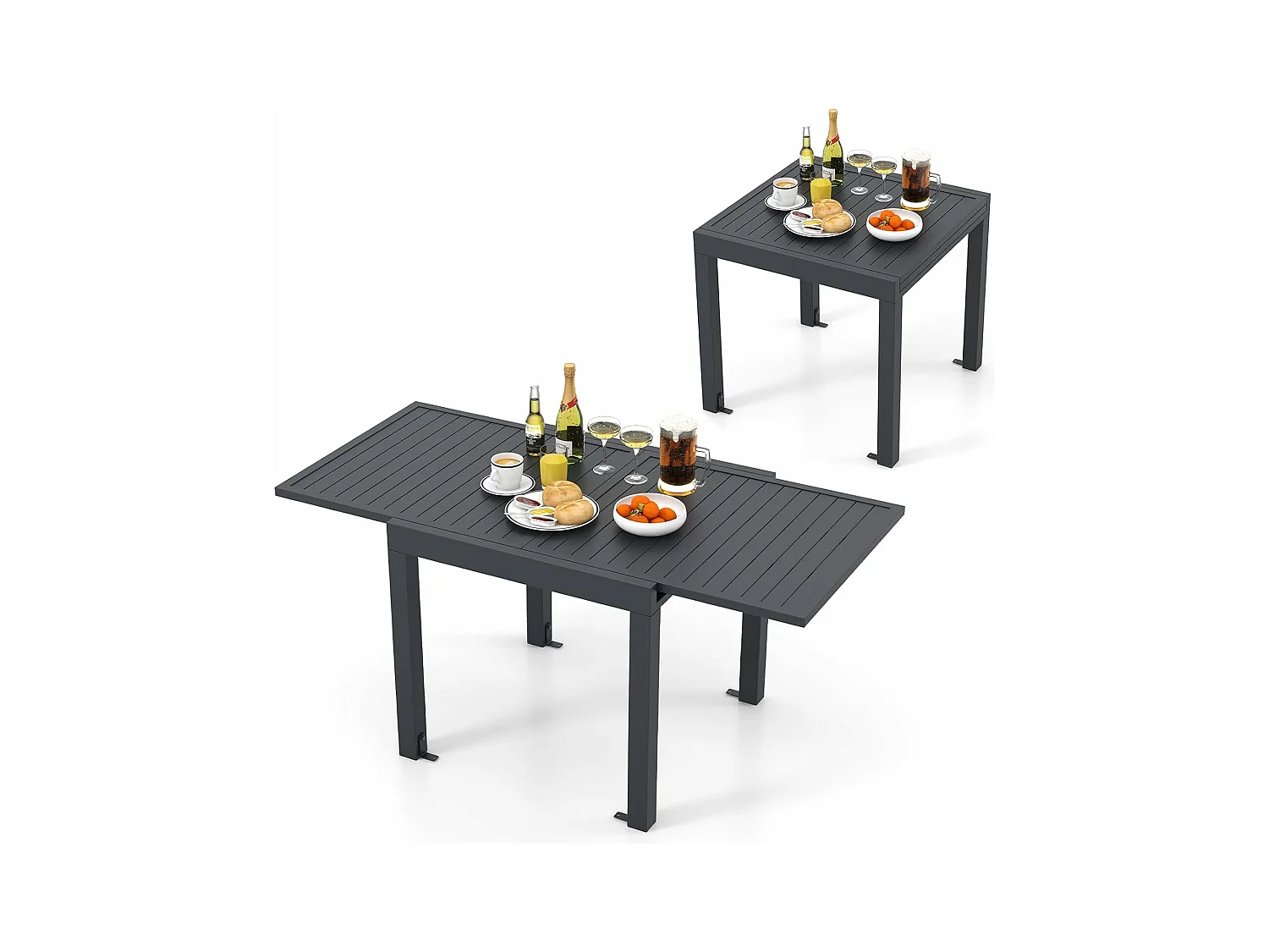 Tuintafel van aluminium, uittrekbaar, weerbestendig, rechthoekige terrastafel met lattentafelblad voor 4-6 personen, uittrektafel voor tuin, terras ZB33814