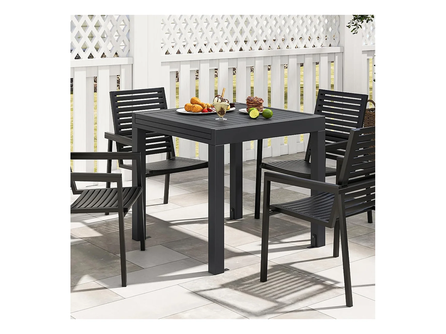 Tuintafel van aluminium, uittrekbaar, weerbestendig, rechthoekige terrastafel met lattentafelblad voor 4-6 personen, uittrektafel voor tuin, terras ZB33814