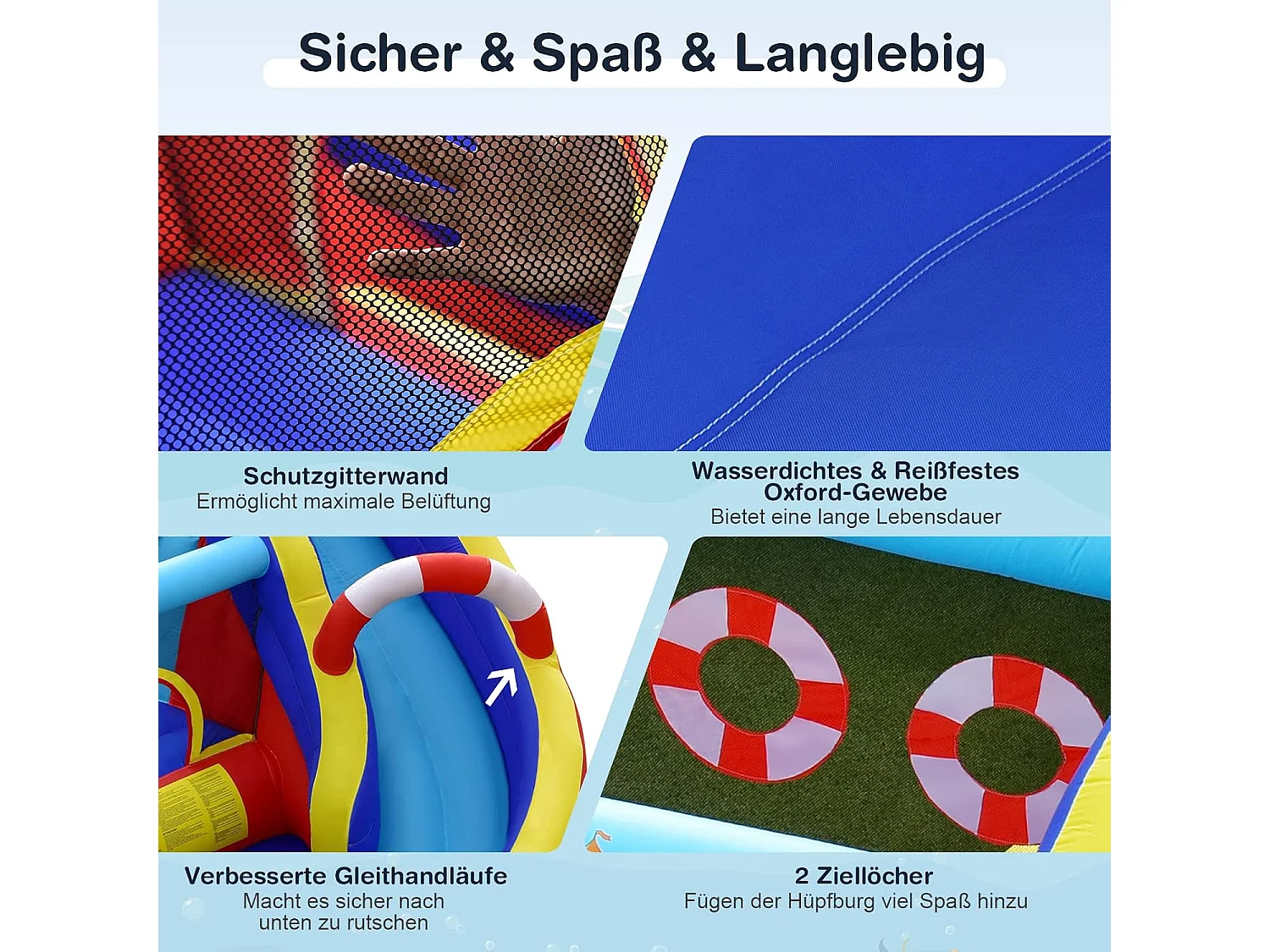 Opblaasbaar springkasteel, 6-in-1 waterpark met glijbaan, outdoor bouncer springkasteel springkasteel voor kinderen 360 x 290 x 200 cm