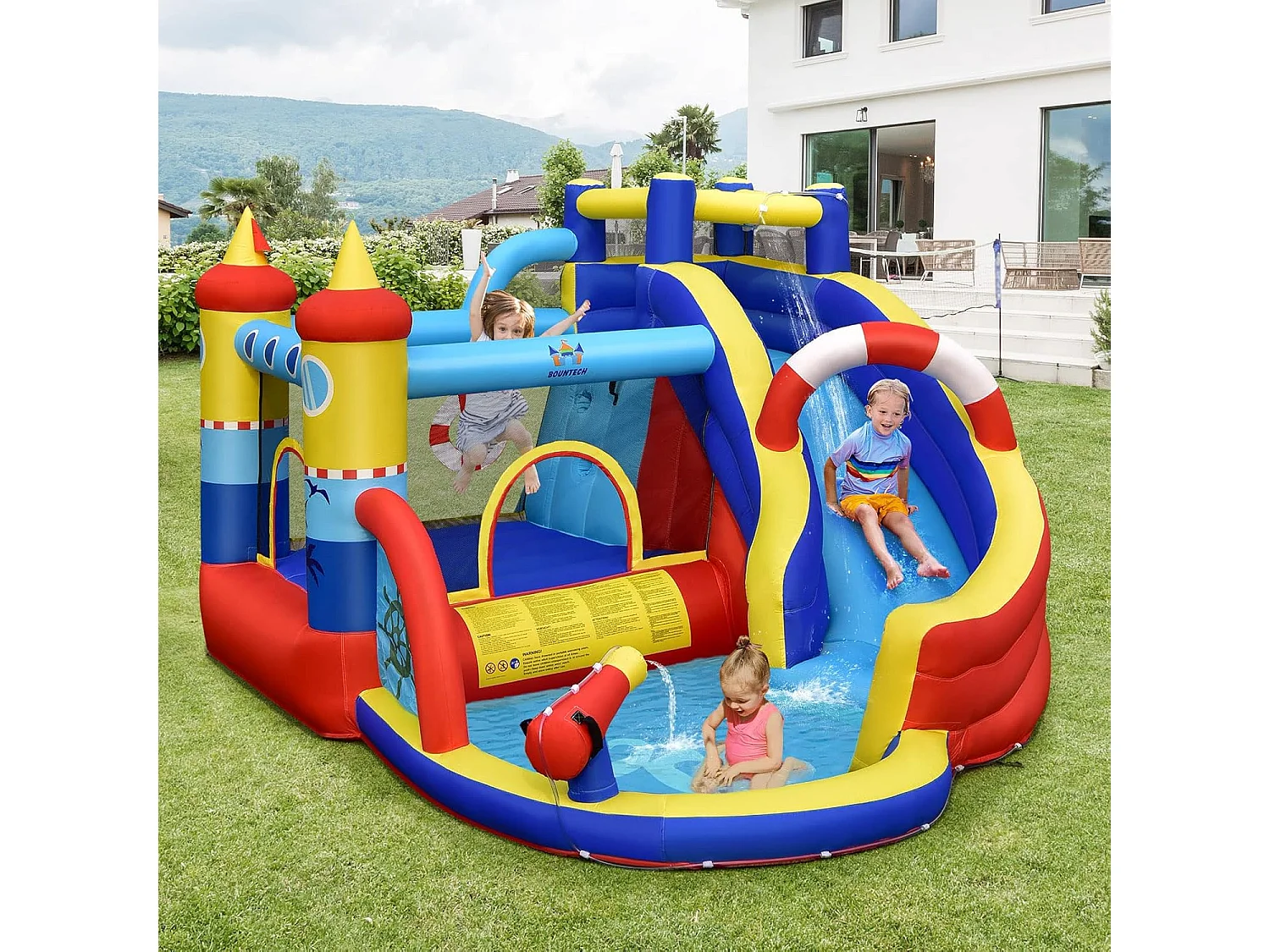 Opblaasbaar springkasteel, 6-in-1 waterpark met glijbaan, outdoor bouncer springkasteel springkasteel voor kinderen 360 x 290 x 200 cm