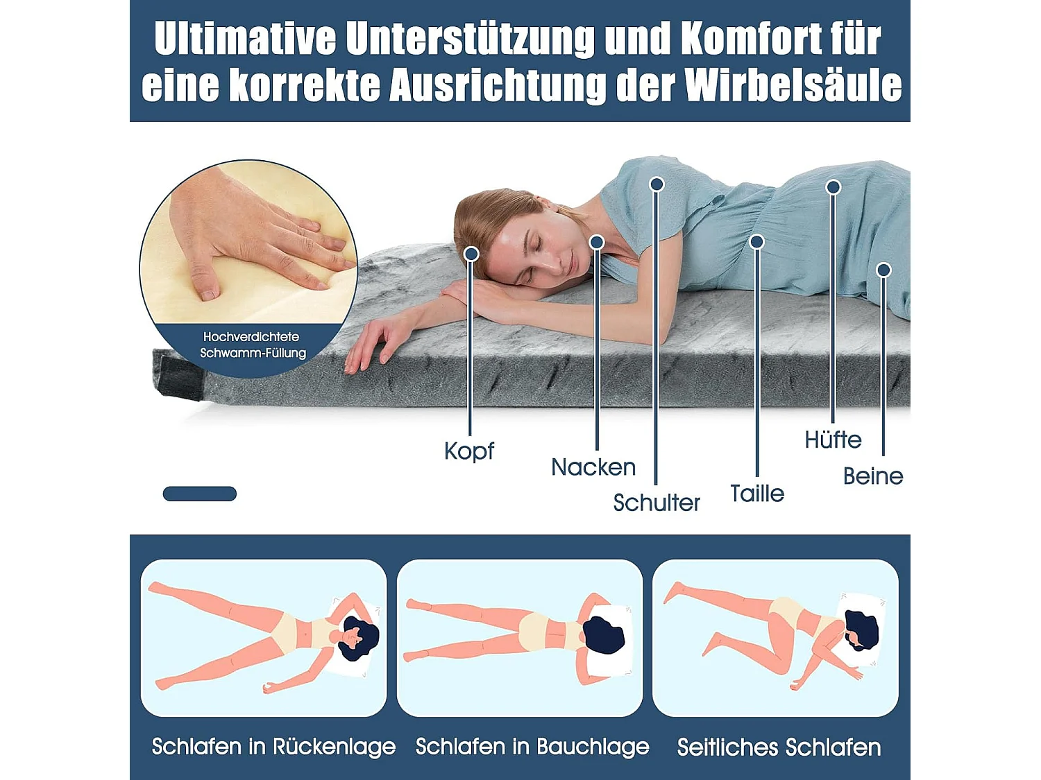 Isomat Camping matras van traagschuim, lichte slaapmat met flanellen overtrek, incl. draagtas, gastenmatras voor reizen, wandelen, 183 x 62,5 x 6,5 cm ZB32940