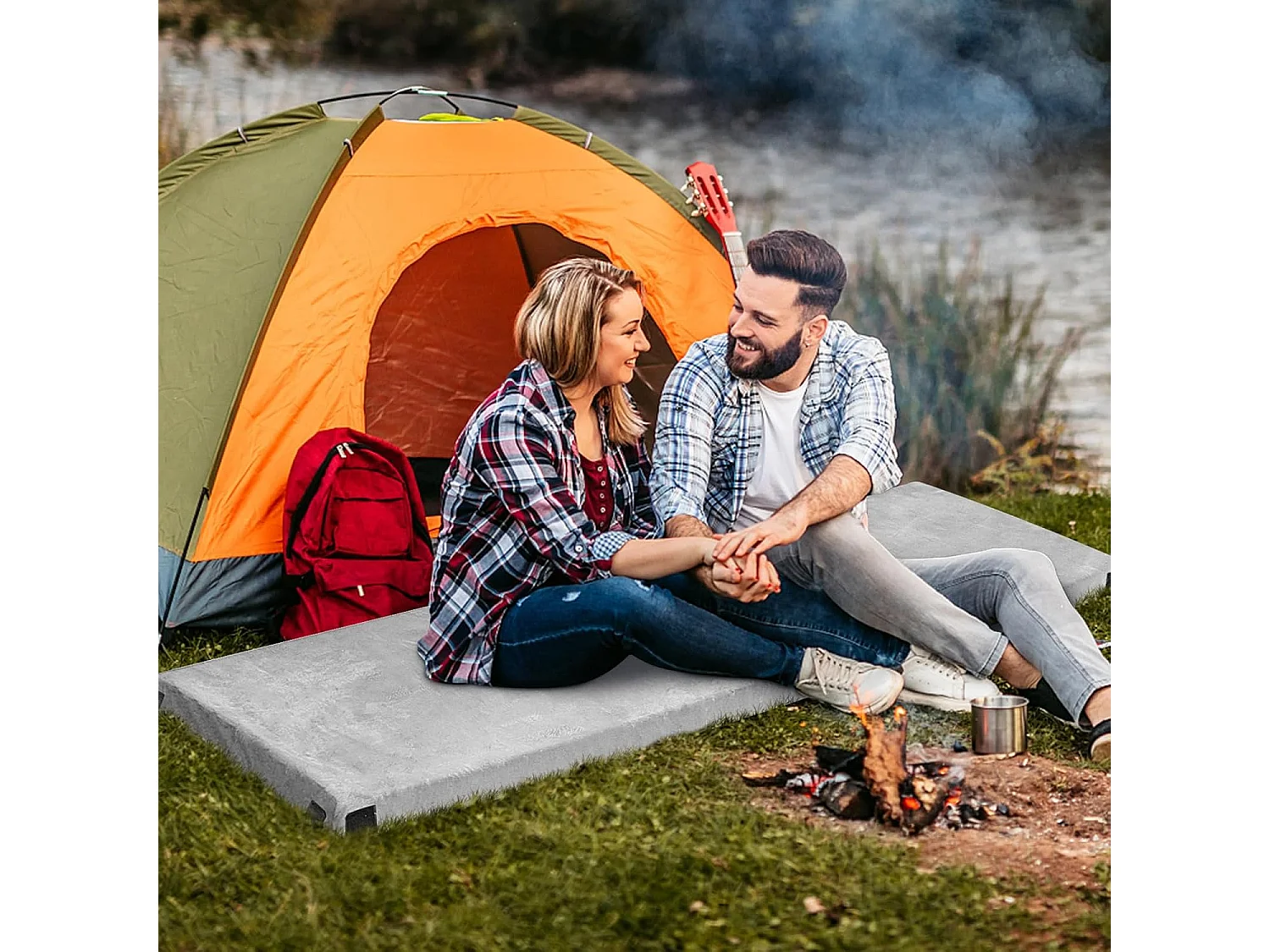 Isomat Camping matras van traagschuim, lichte slaapmat met flanellen overtrek, incl. draagtas, gastenmatras voor reizen, wandelen, 183 x 62,5 x 6,5 cm ZB32940