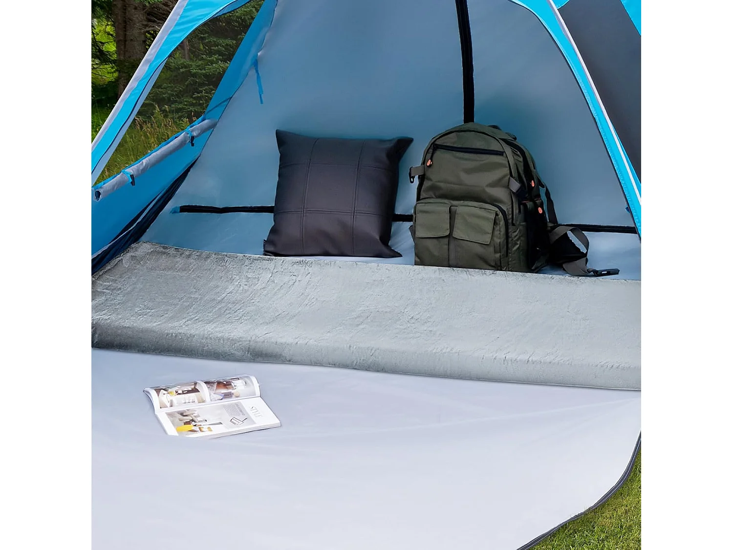Isomat Camping matras van traagschuim, lichte slaapmat met flanellen overtrek, incl. draagtas, gastenmatras voor reizen, wandelen, 183 x 62,5 x 6,5 cm ZB32940