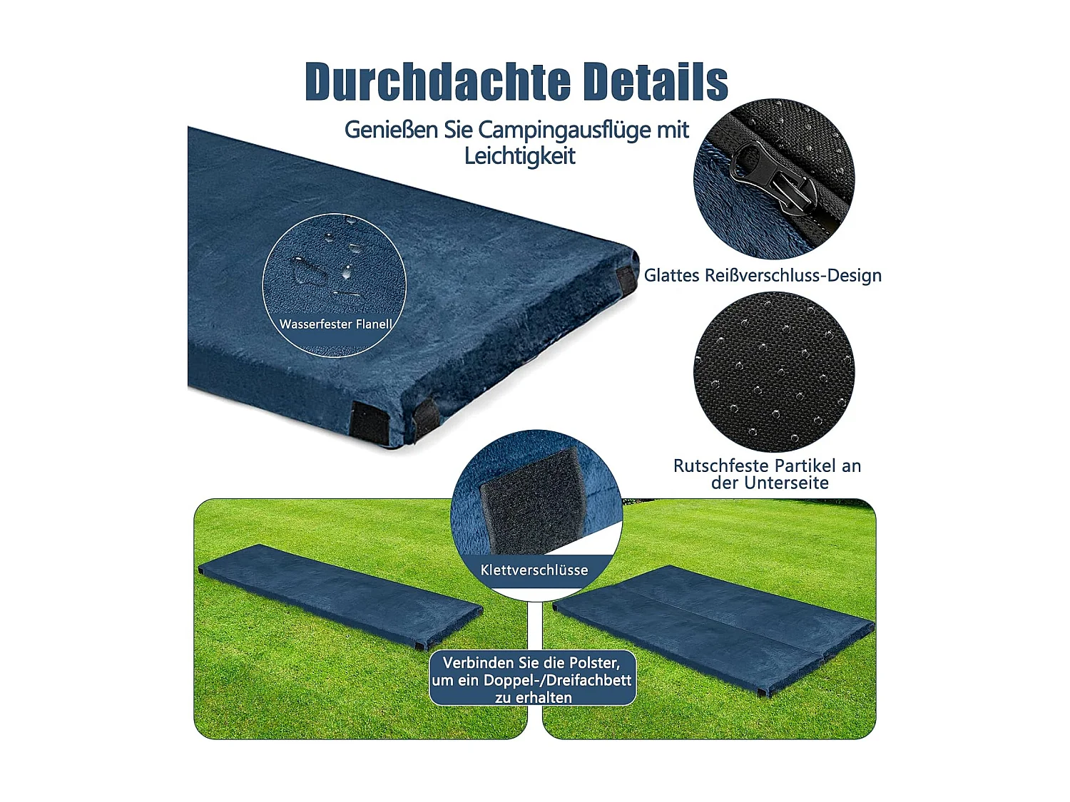 Isomat Camping matras van traagschuim, lichte slaapmat met flanellen overtrek, incl. draagtas, gastenmatras voor reizen, wandelen 183 x 62,5 x 6,5 cm ZB32940