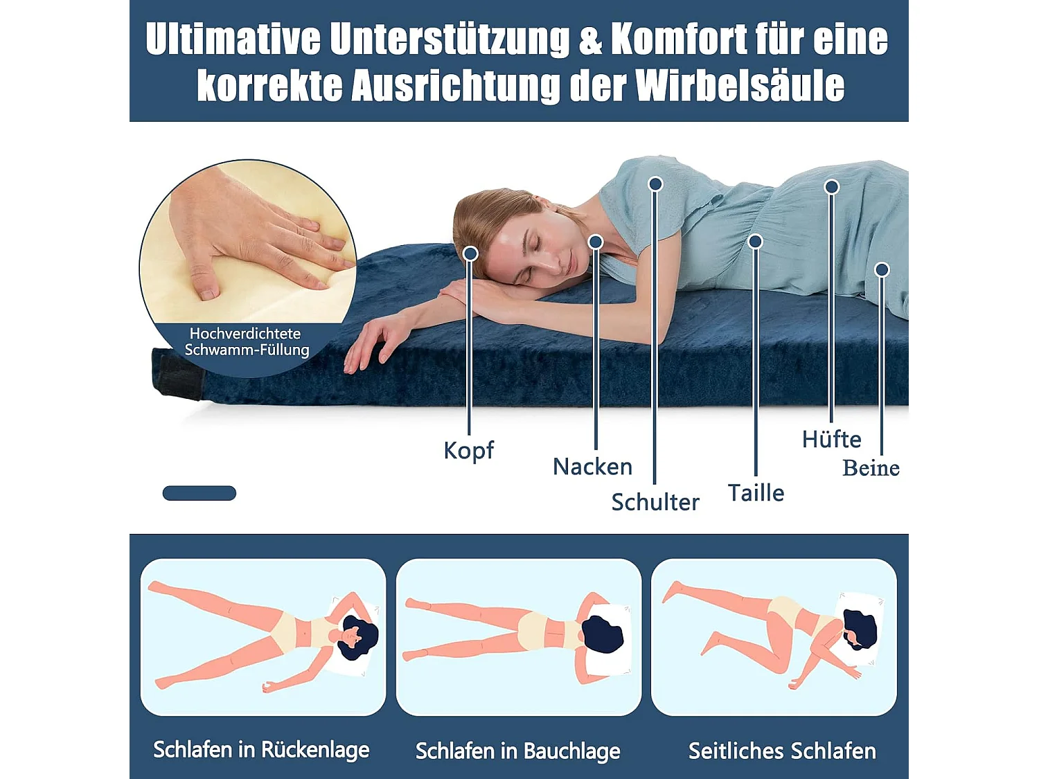 Isomat Camping matras van traagschuim, lichte slaapmat met flanellen overtrek, incl. draagtas, gastenmatras voor reizen, wandelen 183 x 62,5 x 6,5 cm ZB32940