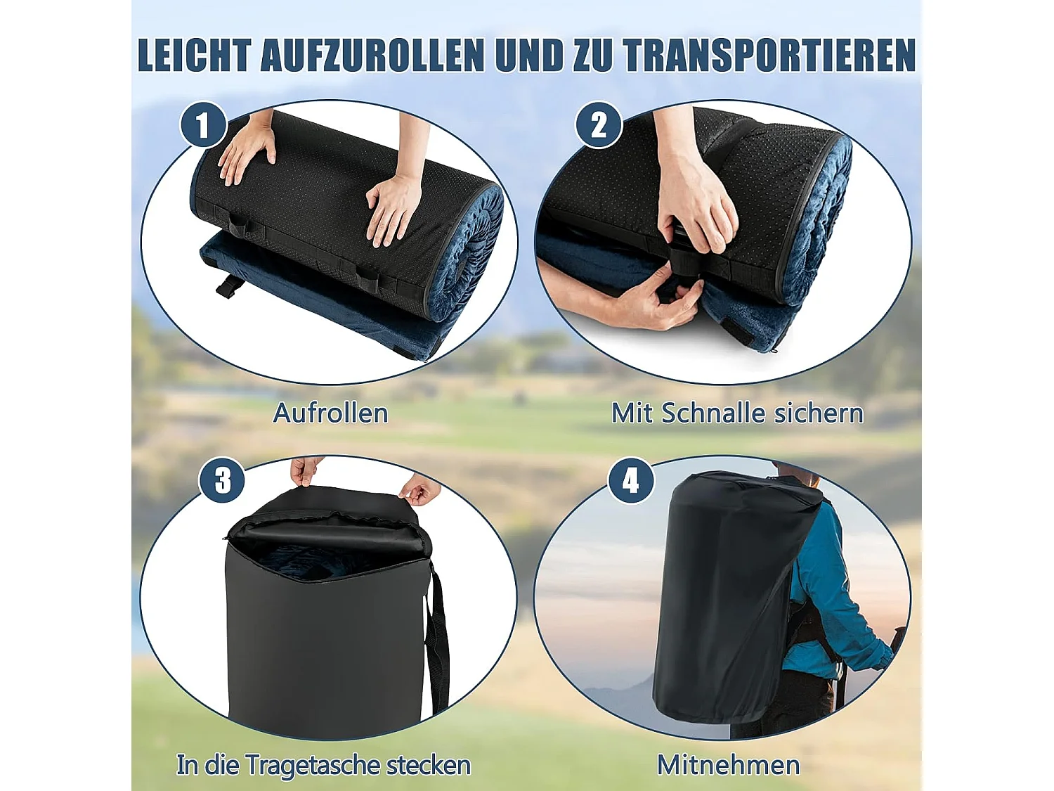 Isomat Camping matras van traagschuim, lichte slaapmat met flanellen overtrek, incl. draagtas, gastenmatras voor reizen, wandelen 183 x 62,5 x 6,5 cm ZB32940