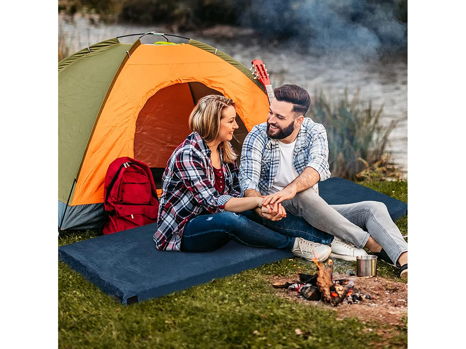 Isomat Camping matras van traagschuim, lichte slaapmat met flanellen overtrek, incl. draagtas, gastenmatras voor reizen, wandelen 183 x 62,5 x 6,5 cm ZB32940